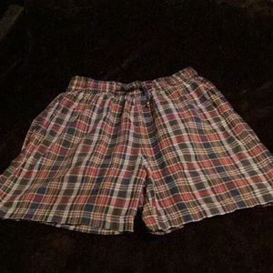 Elastic waist with drawstring plaid shorts